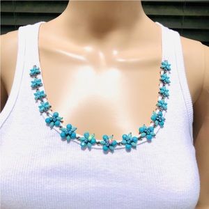 Boho Chic white ribbed tank top with turquoise & crystal flowers Sz m